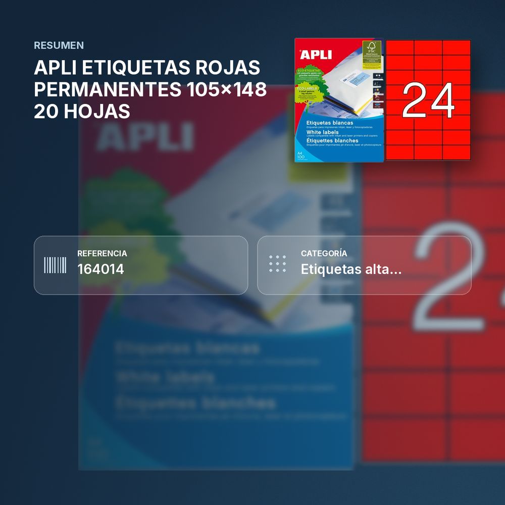 APLI ETIQUETAS ROJAS PERMANENTES 105x148 20 HOJAS - resumen de atributos