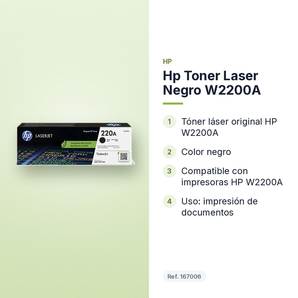 HP TONER LASER NEGRO W2200A  - características principales