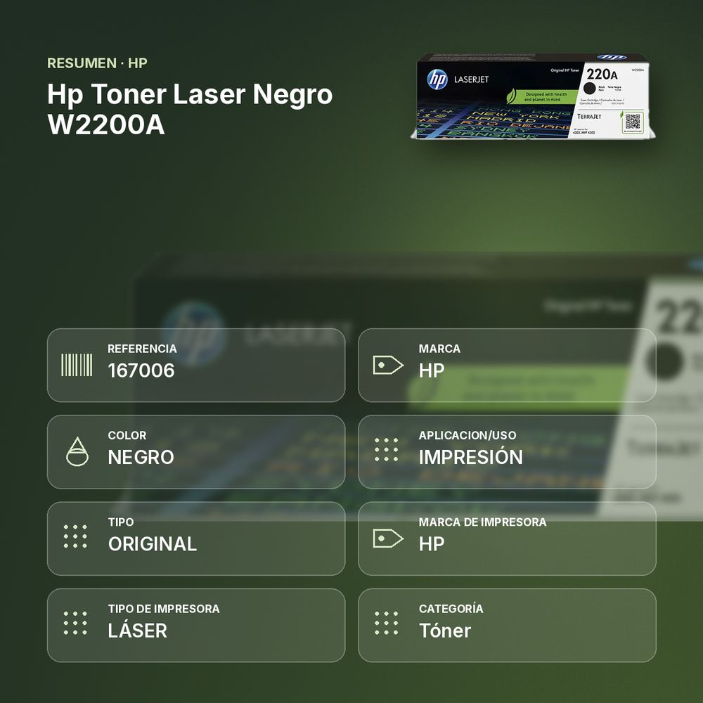 HP TONER LASER NEGRO W2200A  - resumen de atributos