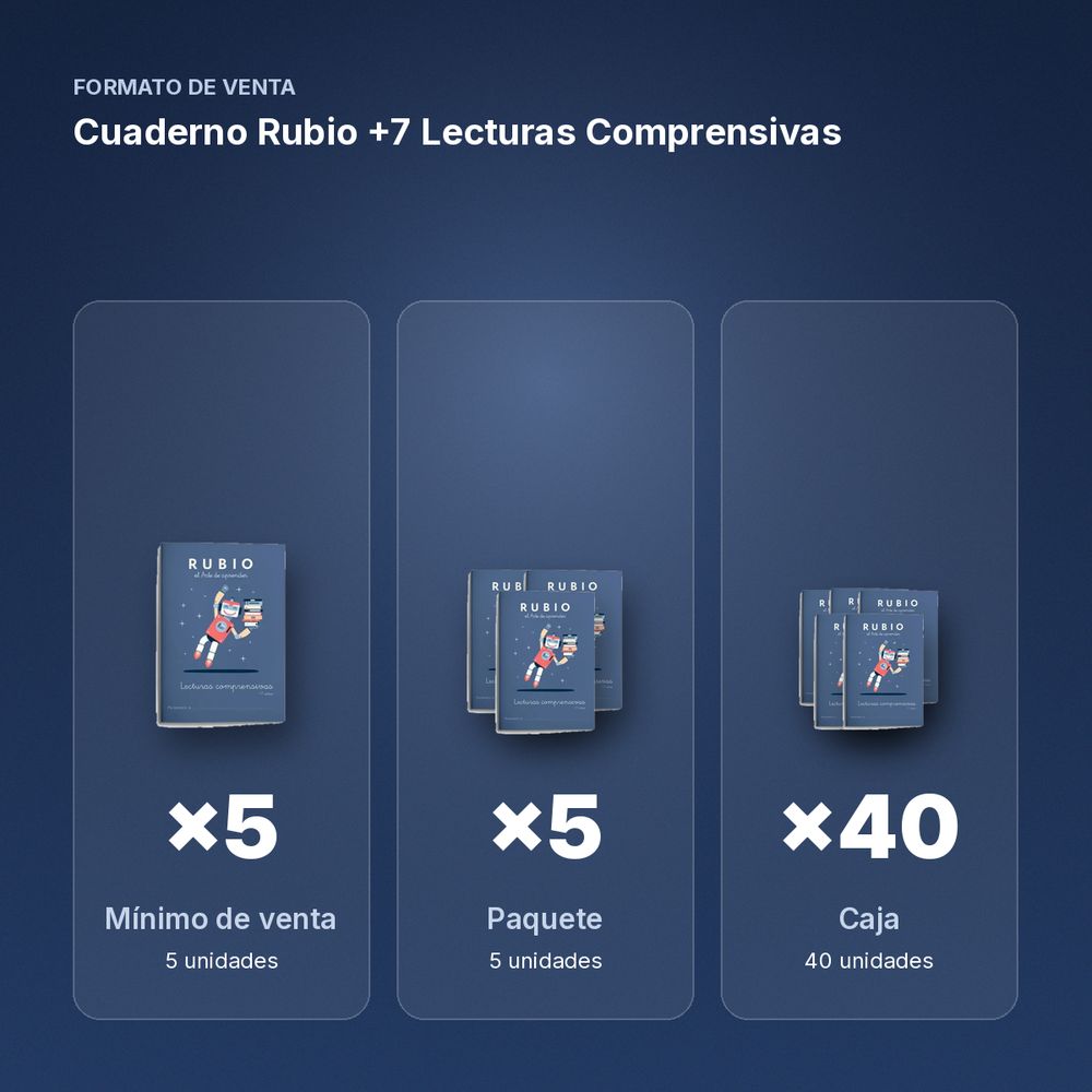 CUADERNO RUBIO +7 LECTURAS COMPRENSIVAS - formato de venta: paquete de 5, caja de 40