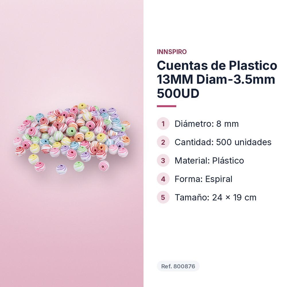 CUENTAS DE PLASTICO 13MM DIAM-3.5MM 500UD - características principales
