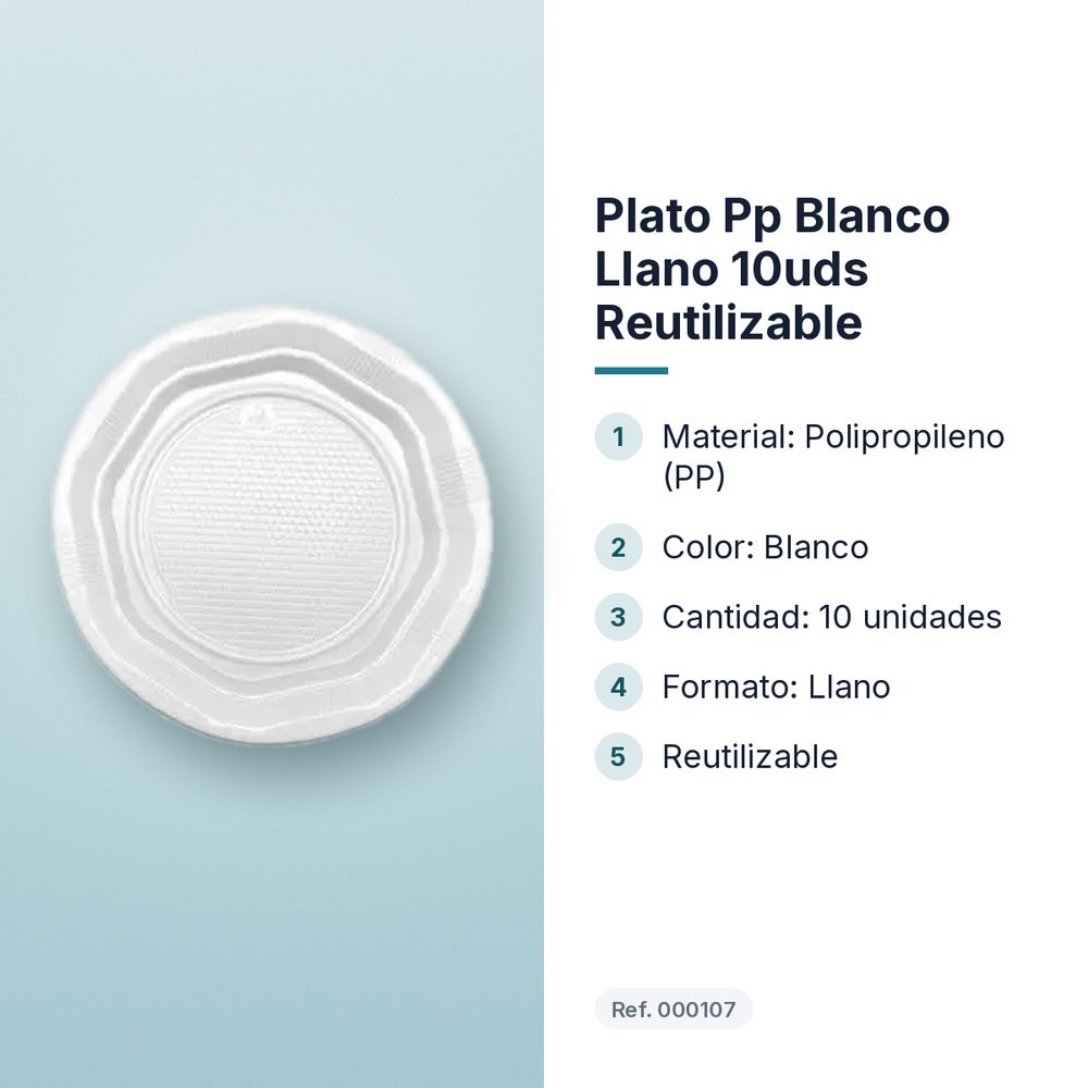 PLATO PP BLANCO LLANO 10UDS REUTILIZABLE - características principales