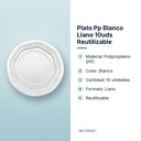 PLATO PP BLANCO LLANO 10UDS REUTILIZABLE - características principales