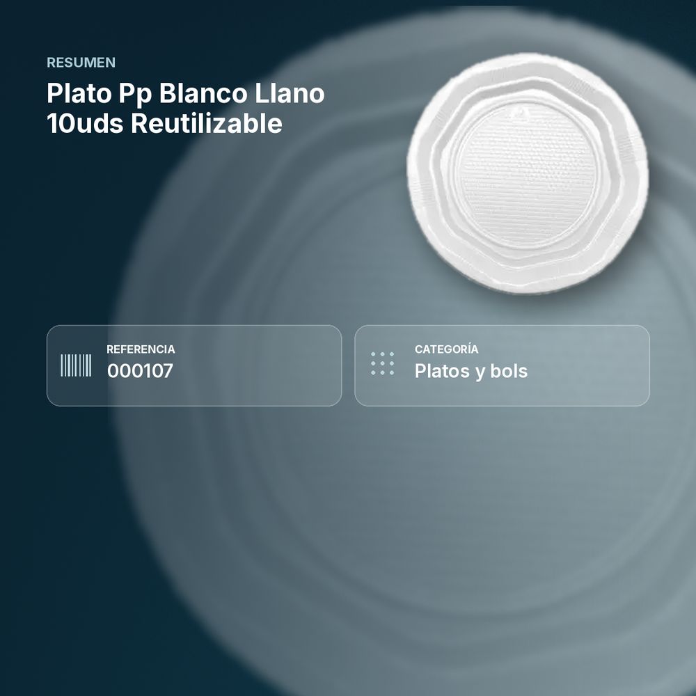 PLATO PP BLANCO LLANO 10UDS REUTILIZABLE - resumen de atributos
