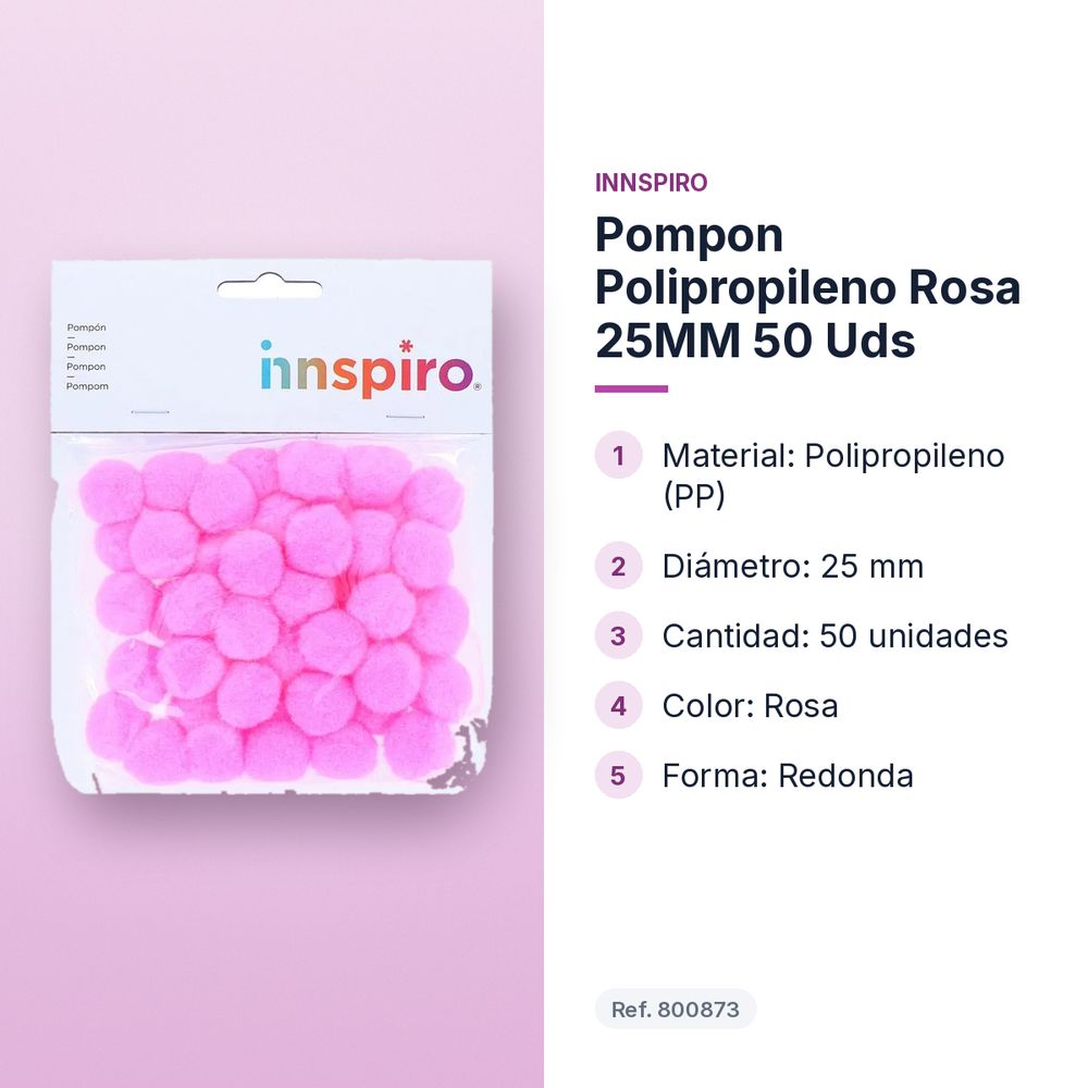 POMPON POLIPROPILENO ROSA 25MM 50 UDS  - características principales