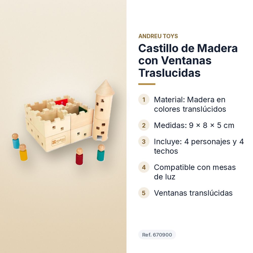 CASTILLO DE MADERA CON VENTANAS TRASLUCIDAS - características principales