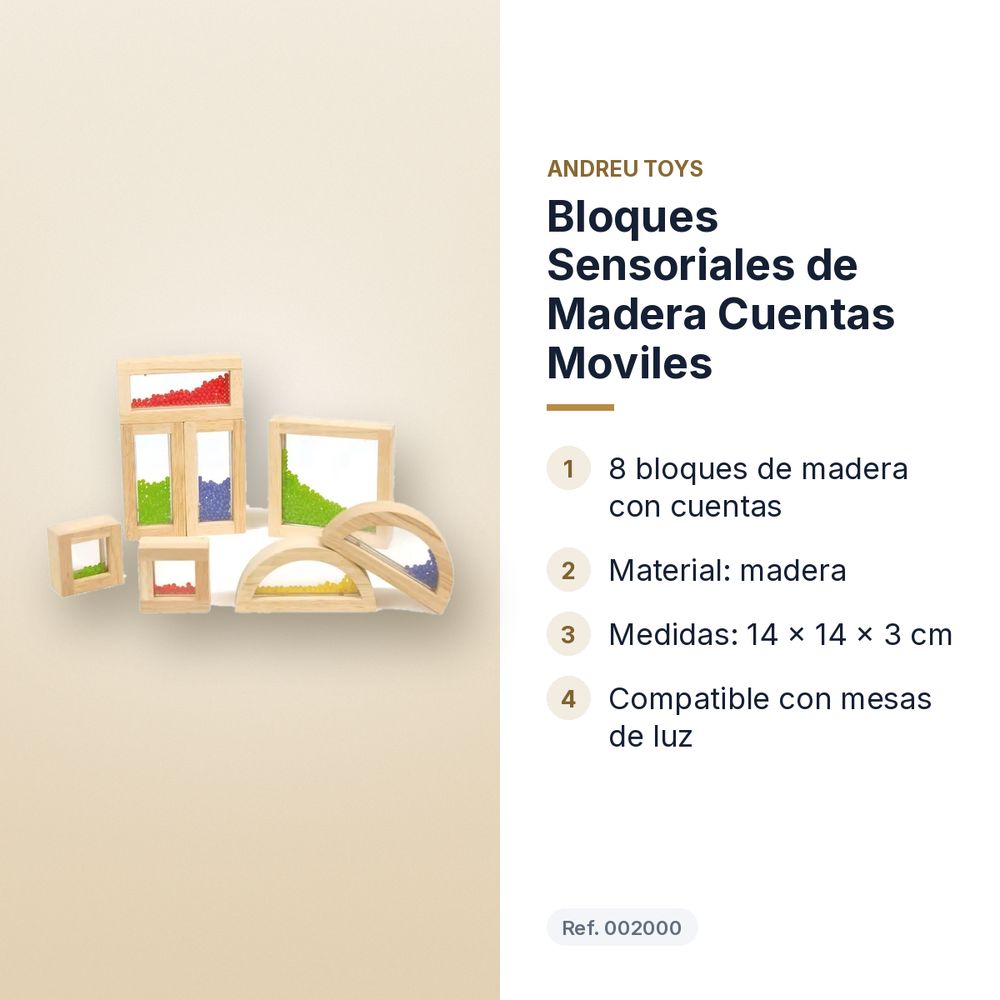 BLOQUES SENSORIALES DE MADERA CUENTAS MOVILES - características principales