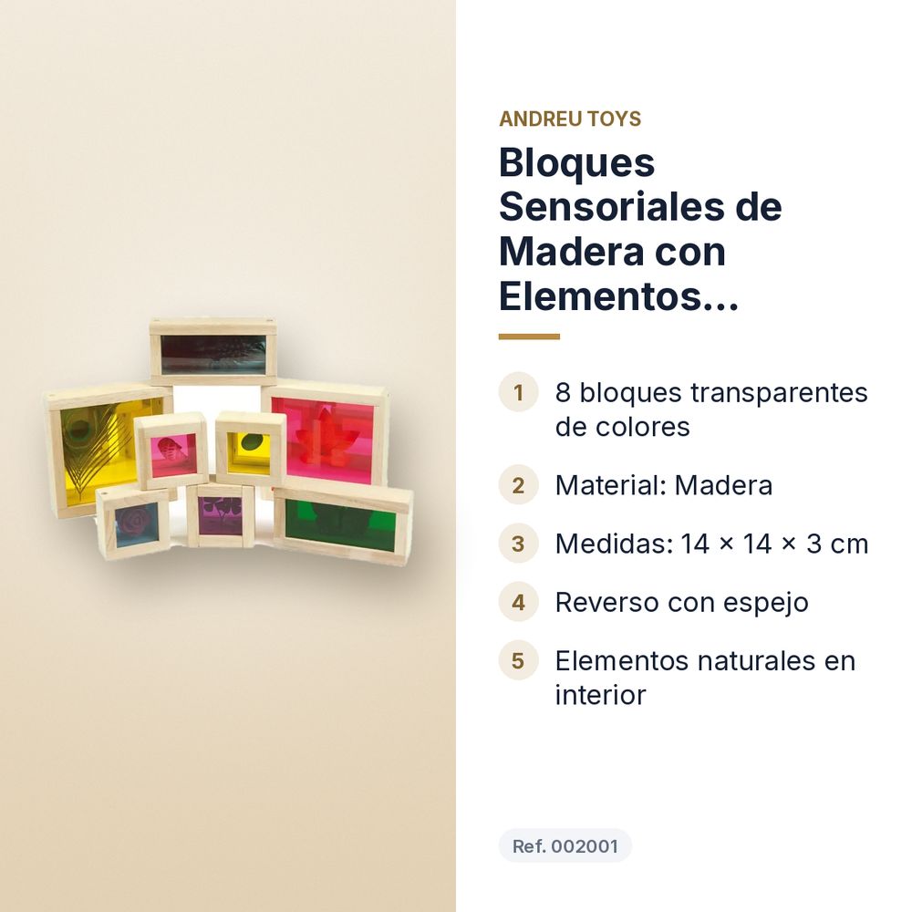 BLOQUES SENSORIALES DE MADERA CON ELEMENTOS NATURALES-TESORO - características principales