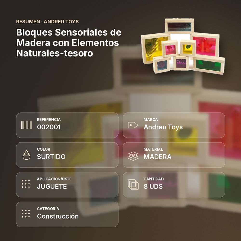 BLOQUES SENSORIALES DE MADERA CON ELEMENTOS NATURALES-TESORO - resumen de atributos