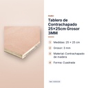 TABLERO DE CONTRACHAPADO 25X25CM GROSOR 3MM  - características principales