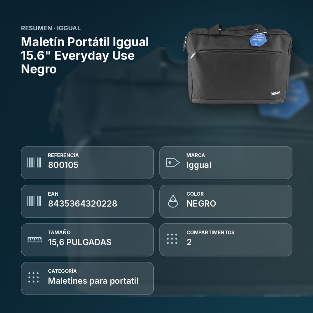 MALETÍN PORTÁTIL IGGUAL 15.6" EVERYDAY USE NEGRO - resumen de atributos