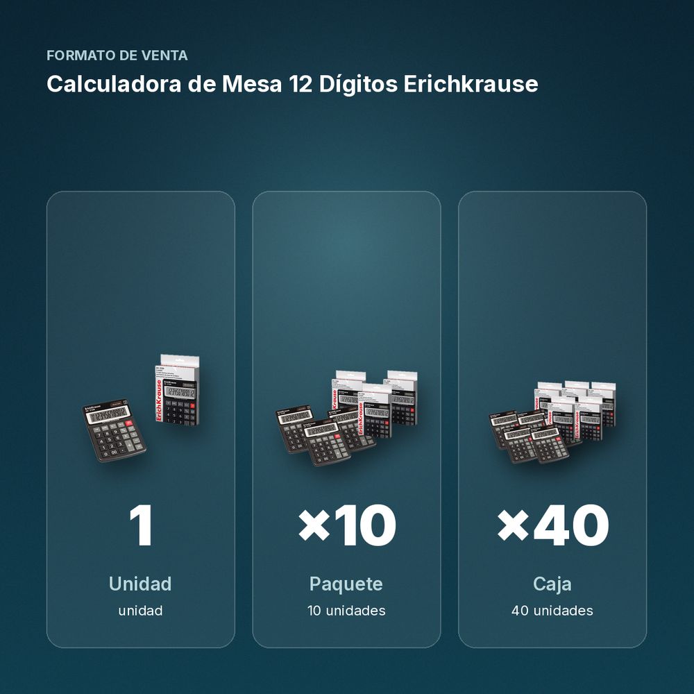 CALCULADORA DE MESA 12 DÍGITOS ERICHKRAUSE - formato de venta: paquete de 10, caja de 40