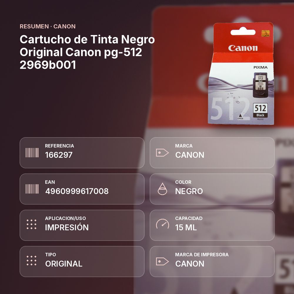 CARTUCHO DE TINTA NEGRO ORIGINAL CANON PG-512 2969B001 - resumen de atributos