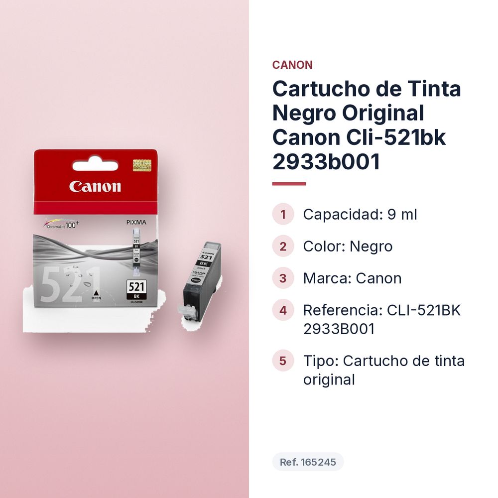 CARTUCHO DE TINTA NEGRO ORIGINAL CANON CLI-521BK 2933B001 - características principales