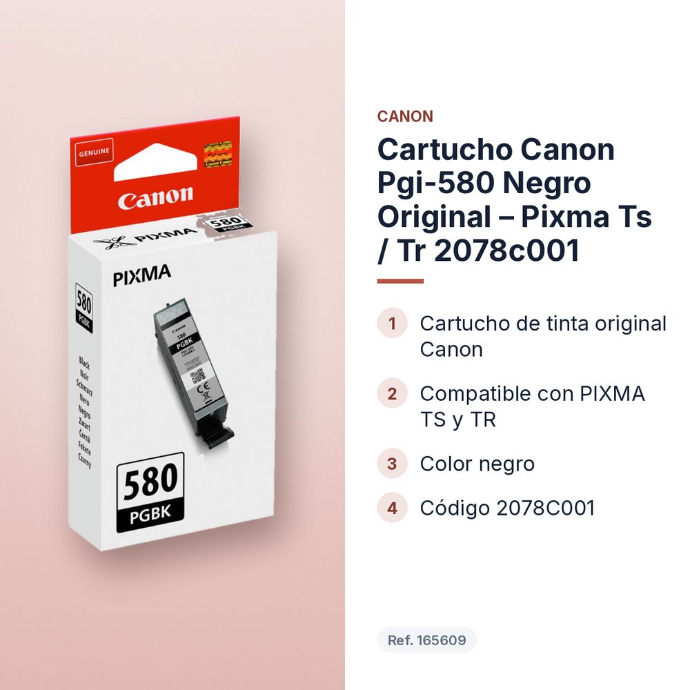 CARTUCHO CANON PGI-580 NEGRO ORIGINAL – PIXMA TS / TR 2078C001 - características principales