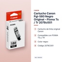 CARTUCHO CANON PGI-580 NEGRO ORIGINAL – PIXMA TS / TR 2078C001 - características principales