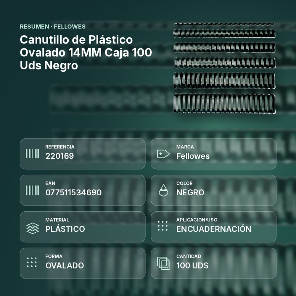 CANUTILLO DE PLÁSTICO OVALADO 14MM CAJA 100 UDS NEGRO - resumen de atributos