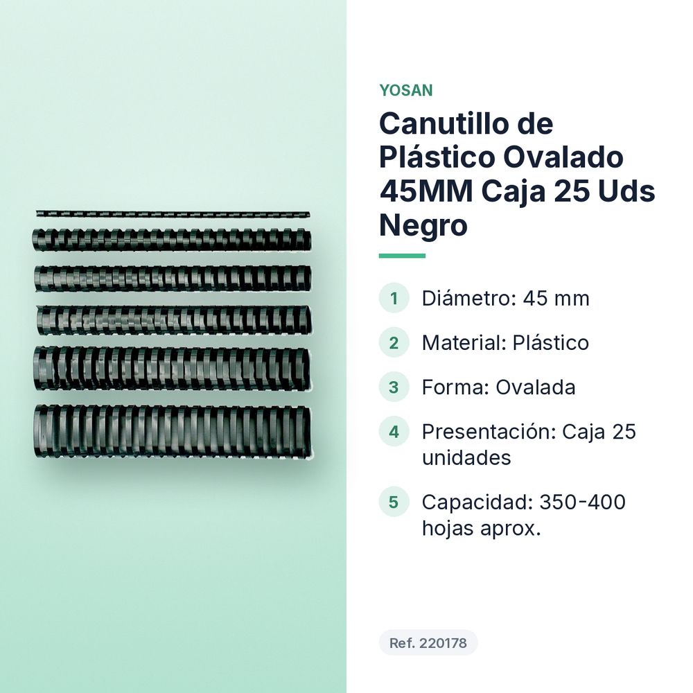 CANUTILLO DE PLÁSTICO OVALADO 45MM CAJA 25 UDS NEGRO - características principales