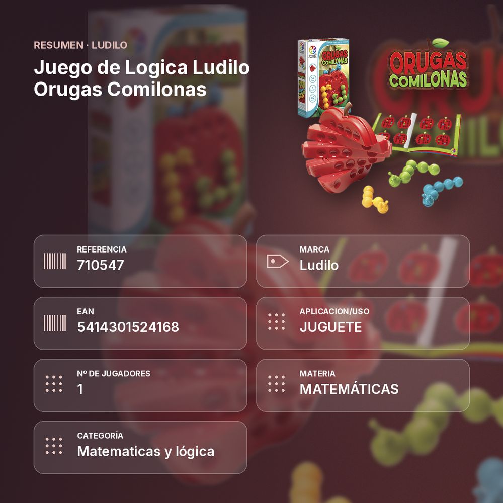 JUEGO DE LOGICA LUDILO ORUGAS COMILONAS - resumen de atributos