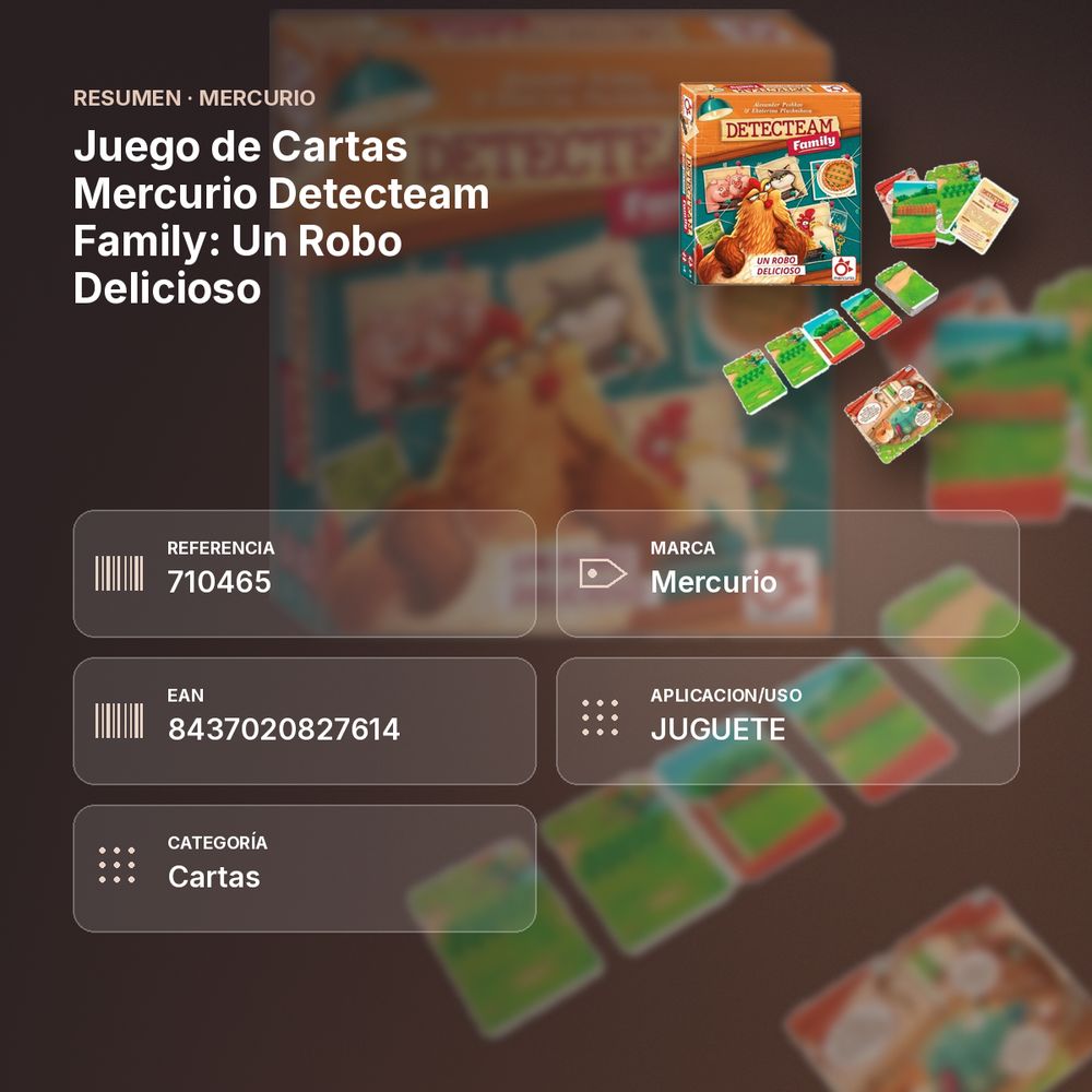 JUEGO DE CARTAS MERCURIO DETECTEAM FAMILY: UN ROBO DELICIOSO - resumen de atributos