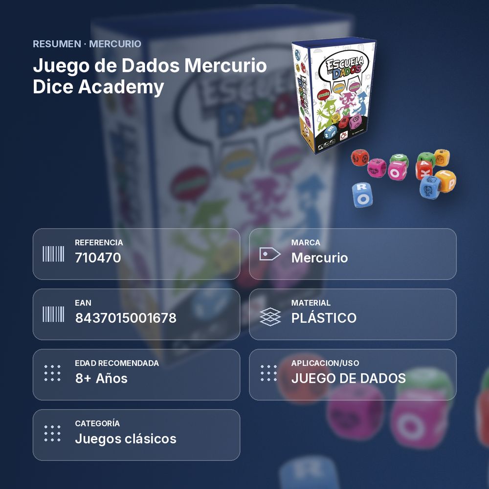 JUEGO DE DADOS MERCURIO DICE ACADEMY  - resumen de atributos