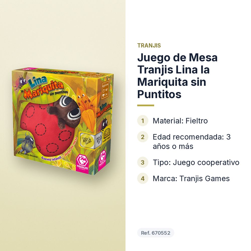 JUEGO DE MESA TRANJIS LINA LA MARIQUITA SIN PUNTITOS - características principales