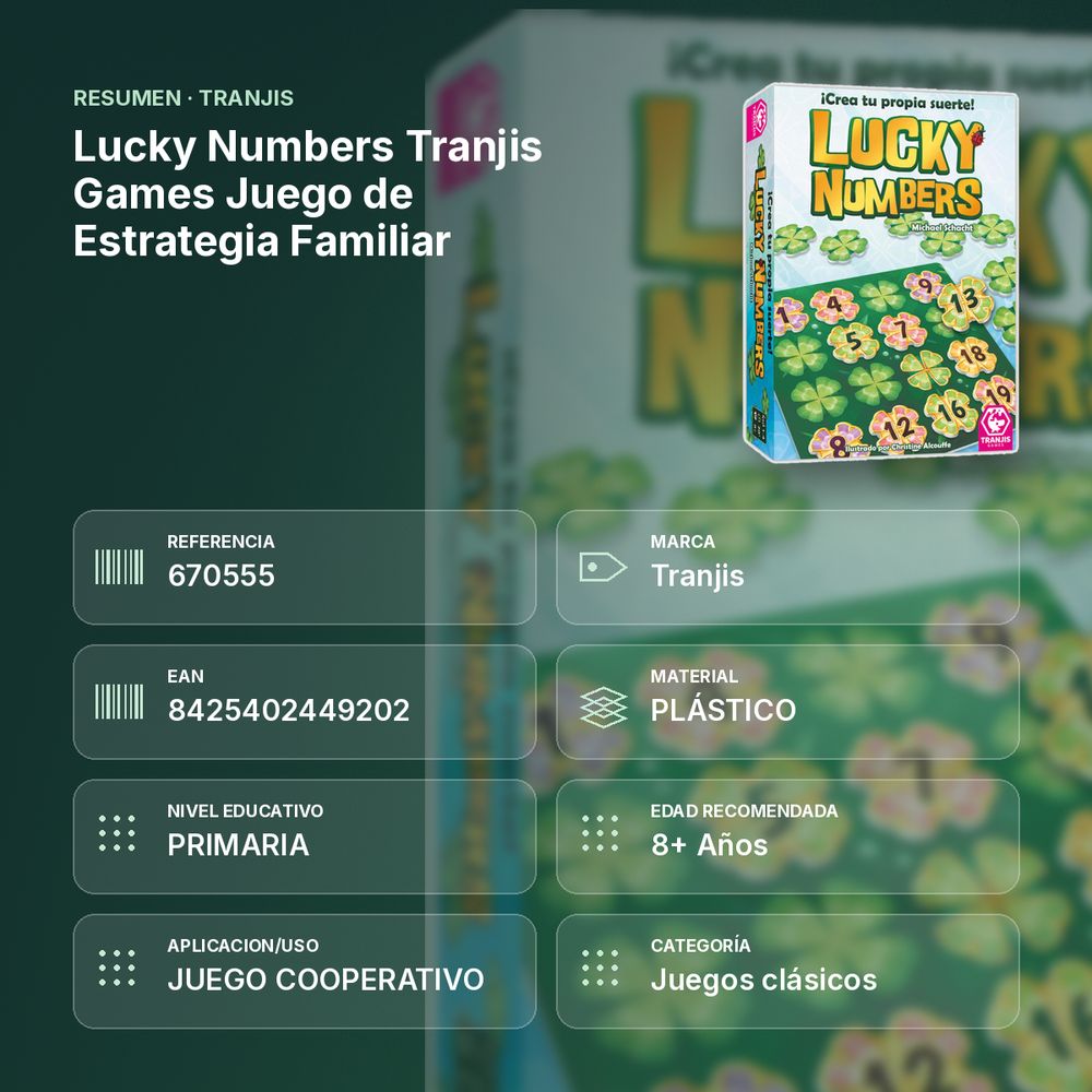 LUCKY NUMBERS TRANJIS GAMES JUEGO DE ESTRATEGIA FAMILIAR - resumen de atributos