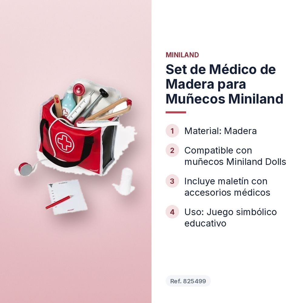 SET DE MÉDICO DE MADERA PARA MUÑECOS MINILAND - características principales