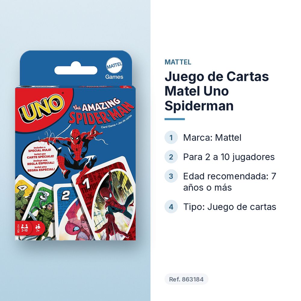 JUEGO DE CARTAS MATEL UNO SPIDERMAN - características principales