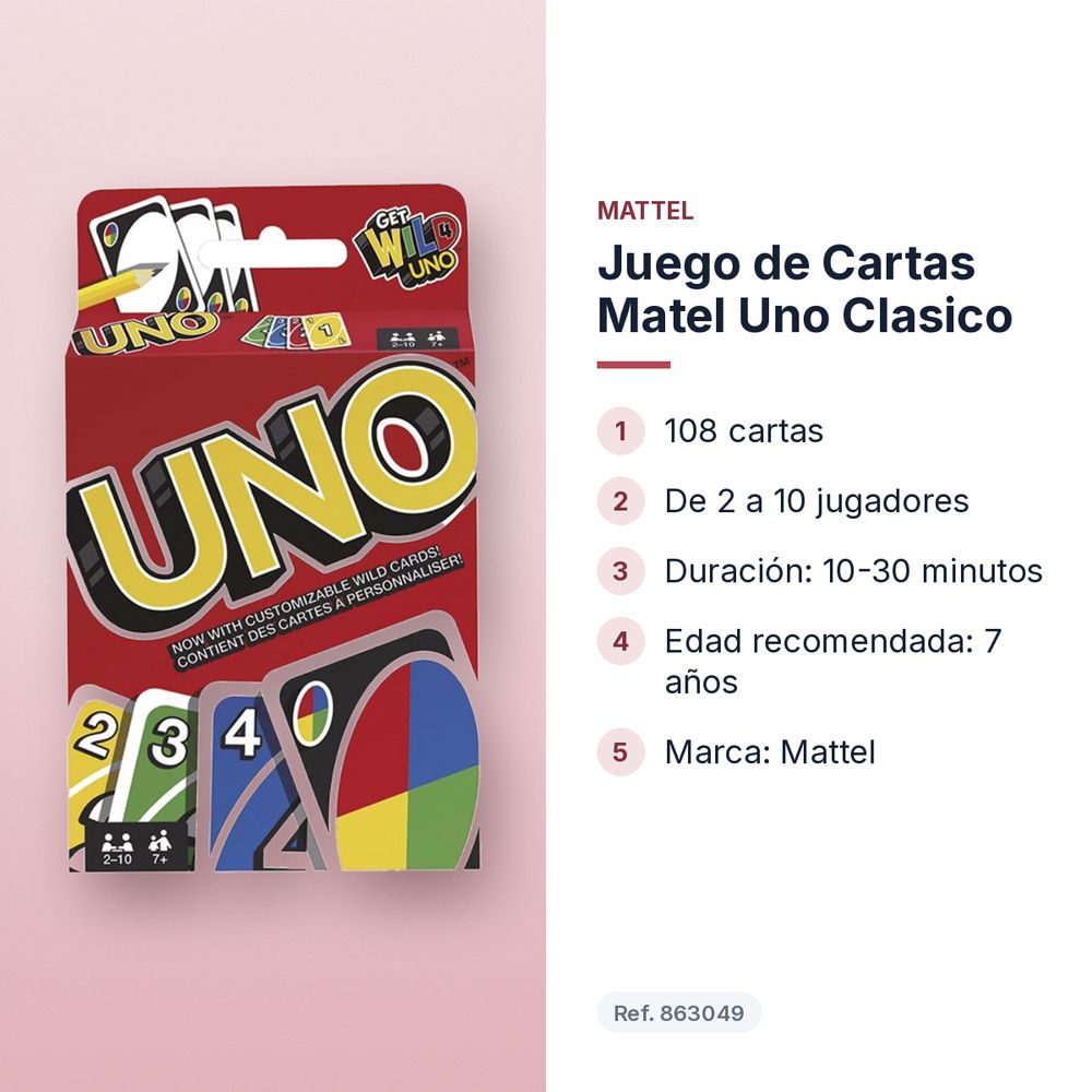 JUEGO DE CARTAS MATEL UNO CLASICO - características principales