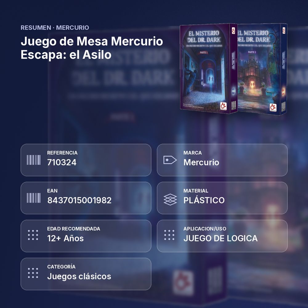 JUEGO DE MESA MERCURIO ESCAPA: EL ASILO - resumen de atributos