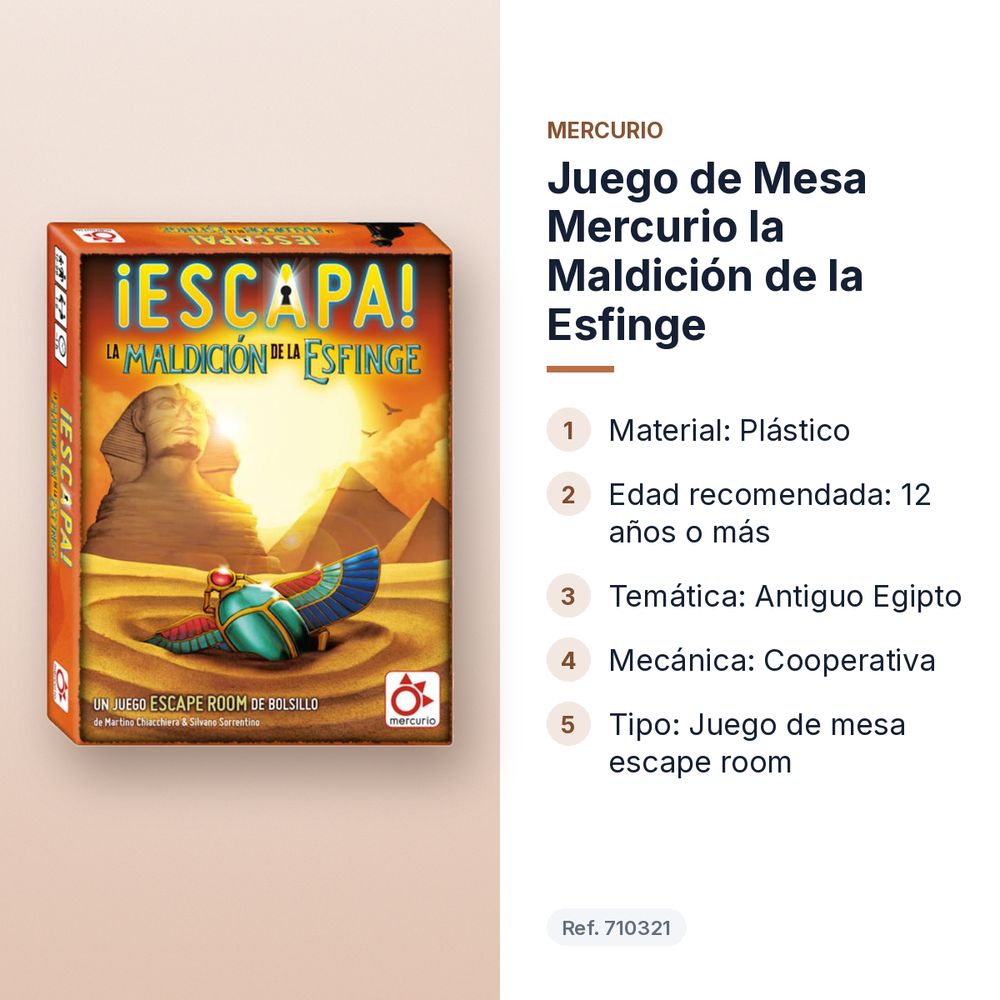 JUEGO DE MESA MERCURIO LA MALDICIÓN DE LA ESFINGE - características principales