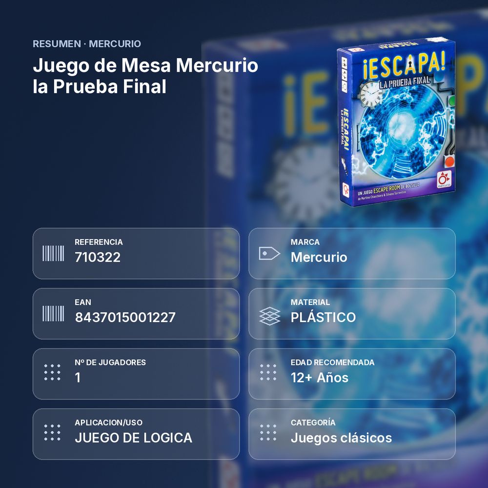 JUEGO DE MESA MERCURIO LA PRUEBA FINAL - resumen de atributos