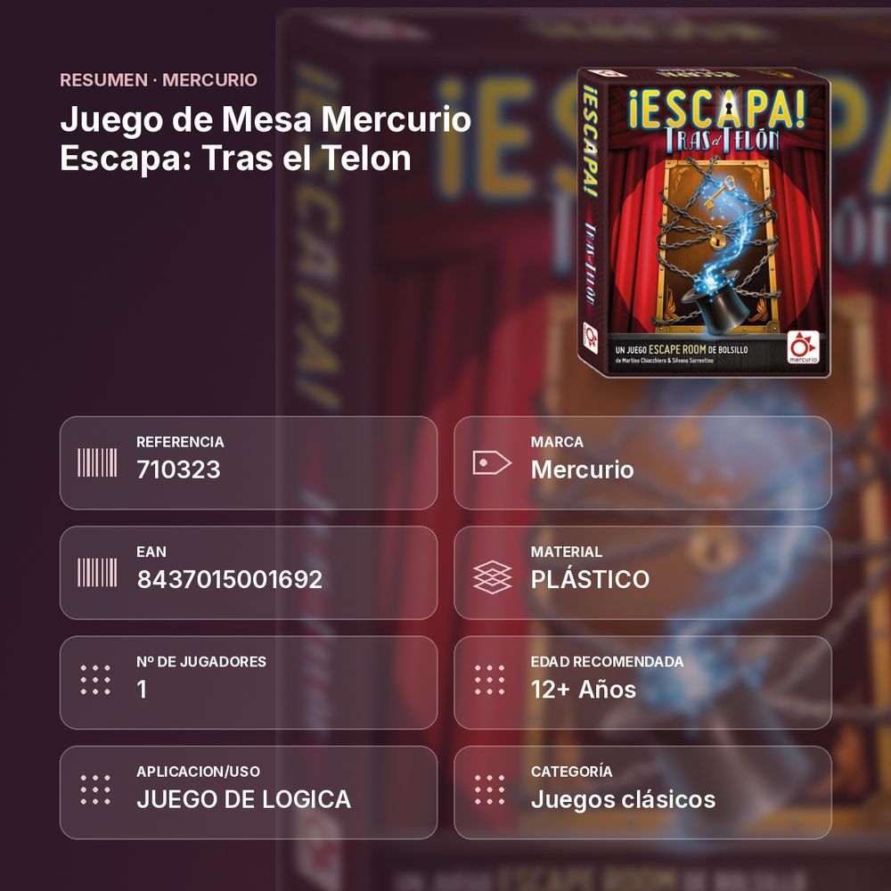 JUEGO DE MESA MERCURIO ESCAPA: TRAS EL TELON - resumen de atributos
