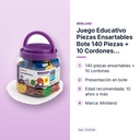 JUEGO EDUCATIVO PIEZAS ENSARTABLES BOTE 140 PIEZAS + 10 CORDONES MINILAND - características principales