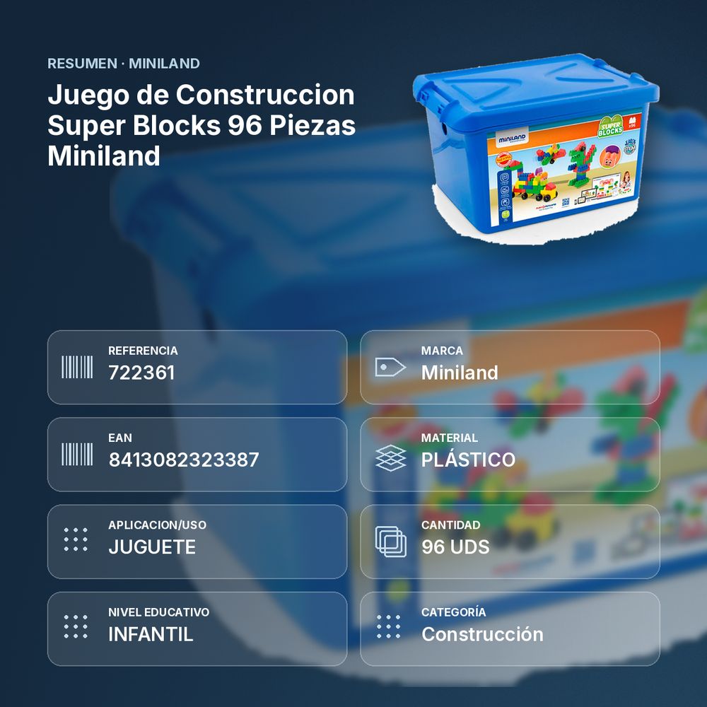 JUEGO DE CONSTRUCCION SUPER BLOCKS 96 PIEZAS MINILAND - resumen de atributos