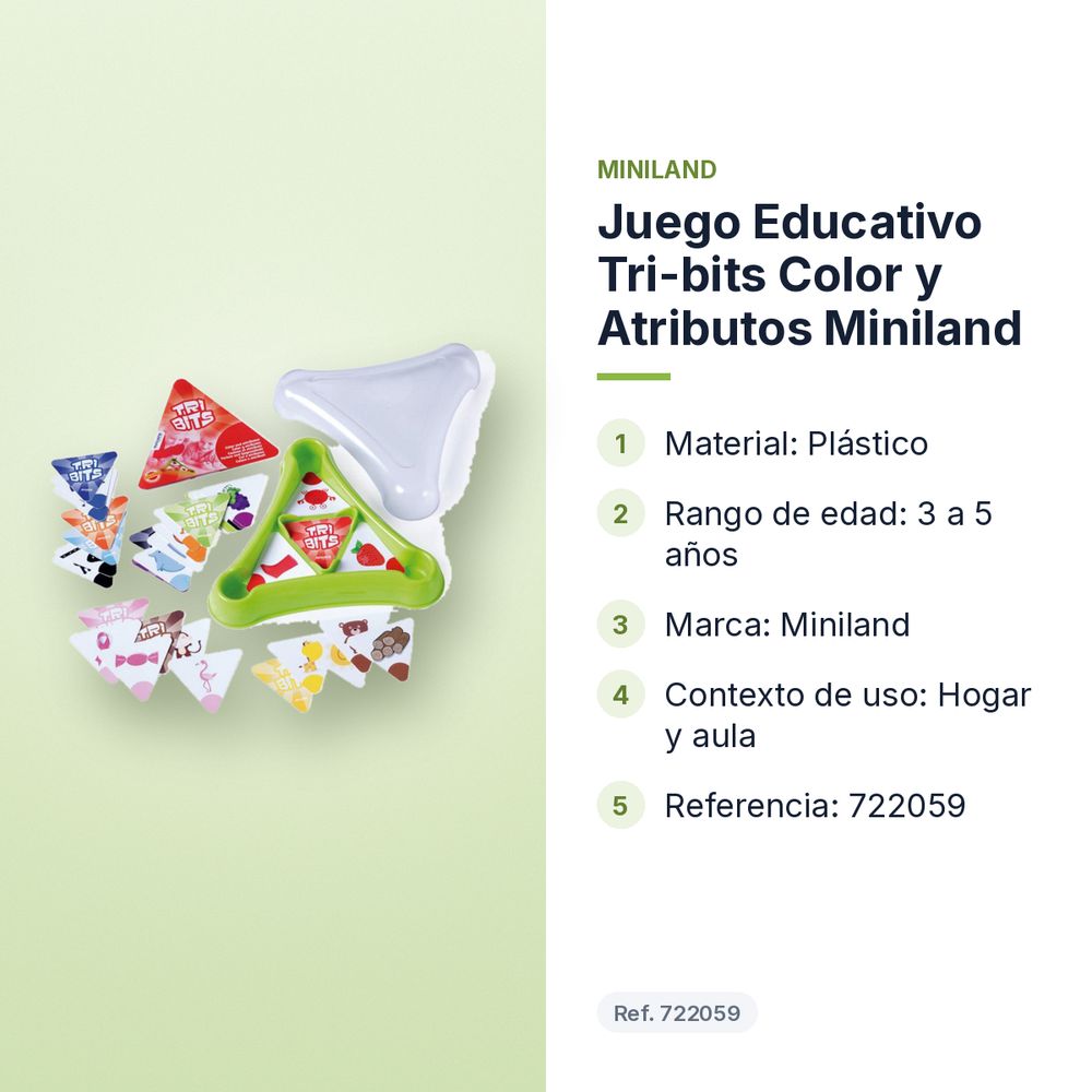 JUEGO EDUCATIVO TRI-BITS COLOR Y ATRIBUTOS MINILAND - características principales