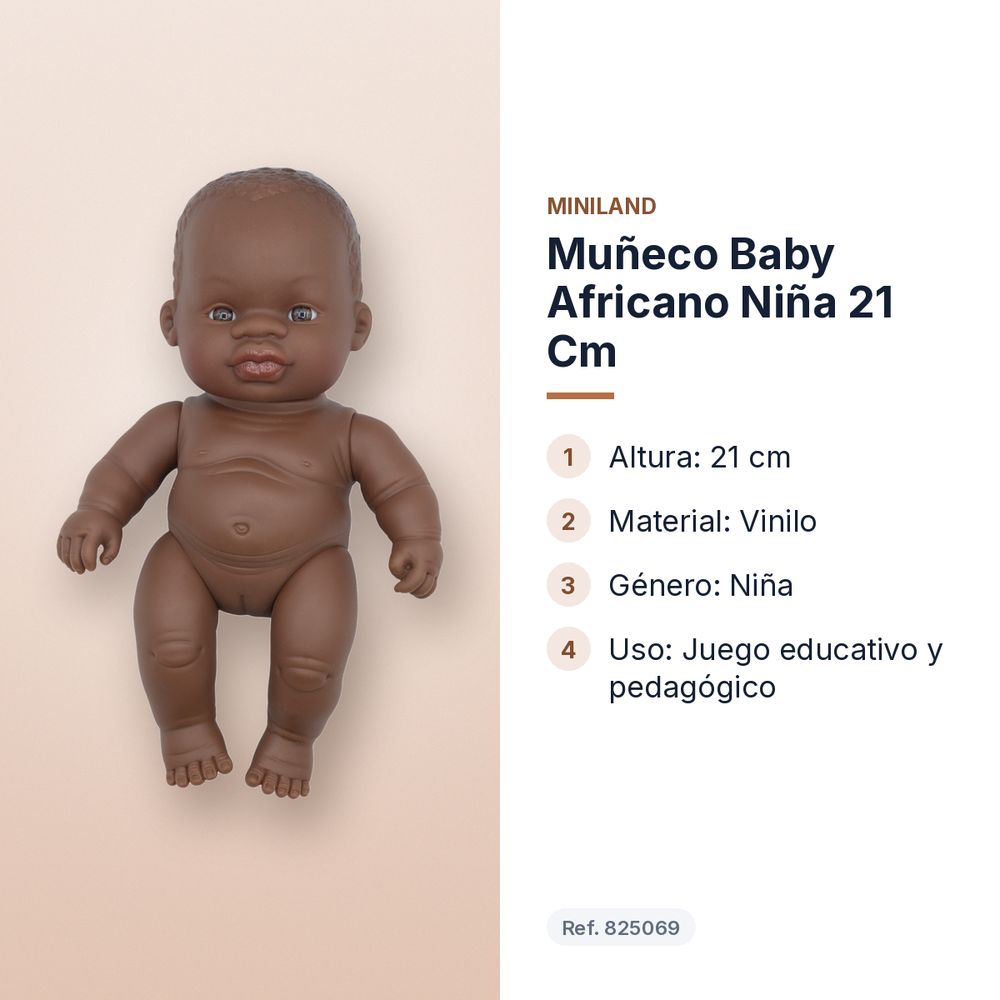 MUÑECO BABY AFRICANO NIÑA 21 CM  - características principales