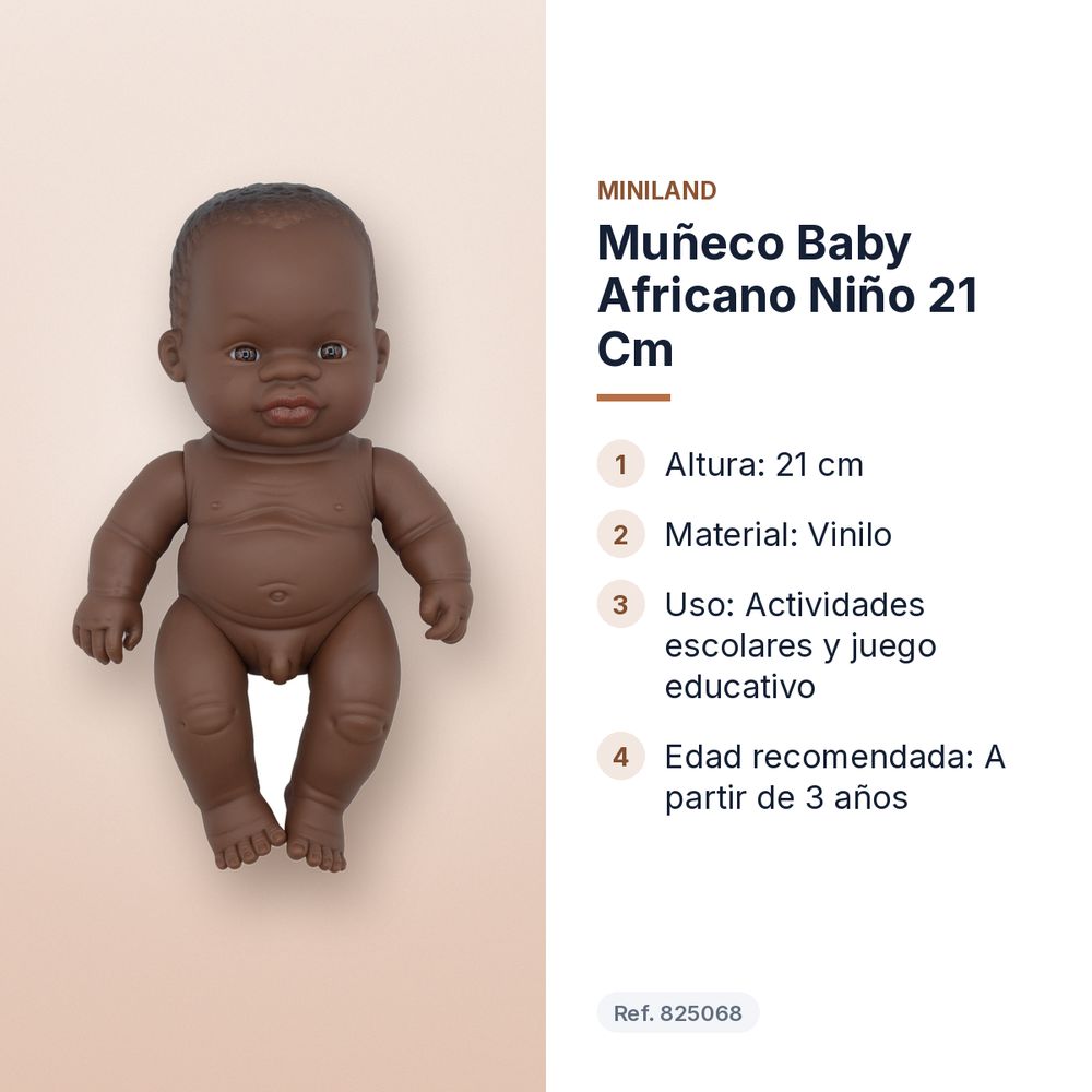 MUÑECO BABY AFRICANO NIÑO 21 CM  - características principales