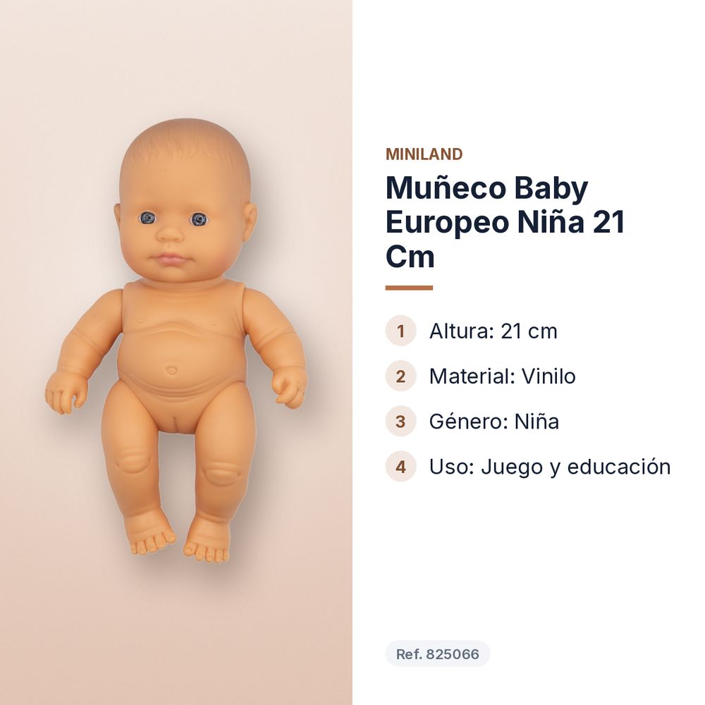 MUÑECO BABY EUROPEO NIÑA 21 CM  - características principales