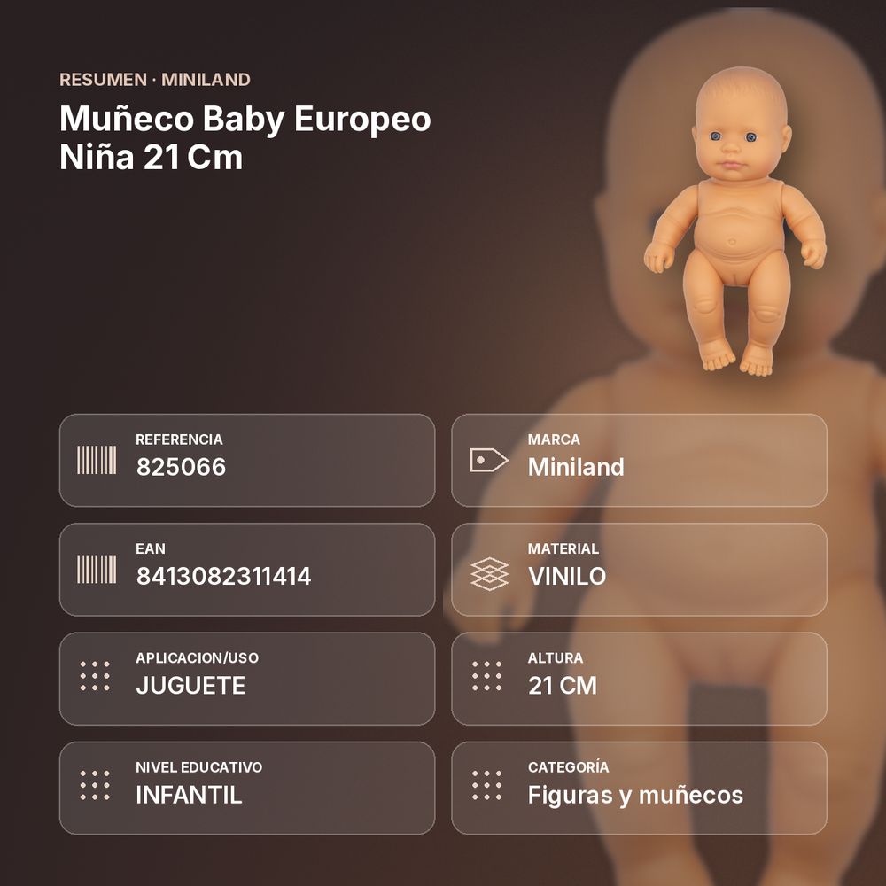 MUÑECO BABY EUROPEO NIÑA 21 CM  - resumen de atributos