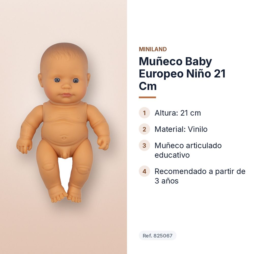 MUÑECO BABY EUROPEO NIÑO 21 CM  - características principales