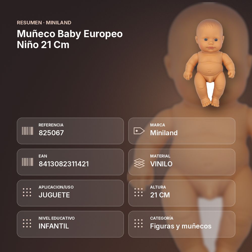 MUÑECO BABY EUROPEO NIÑO 21 CM  - resumen de atributos