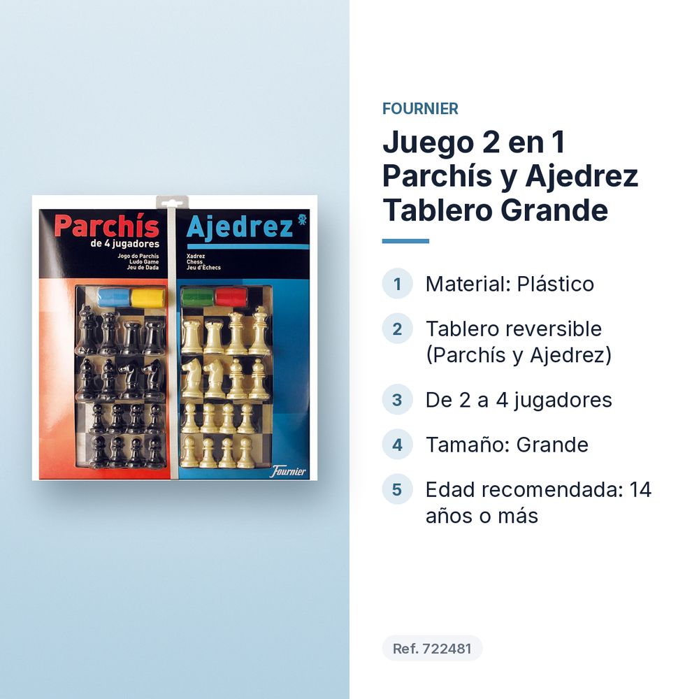 JUEGO 2 EN 1 PARCHÍS Y AJEDREZ TABLERO GRANDE - características principales