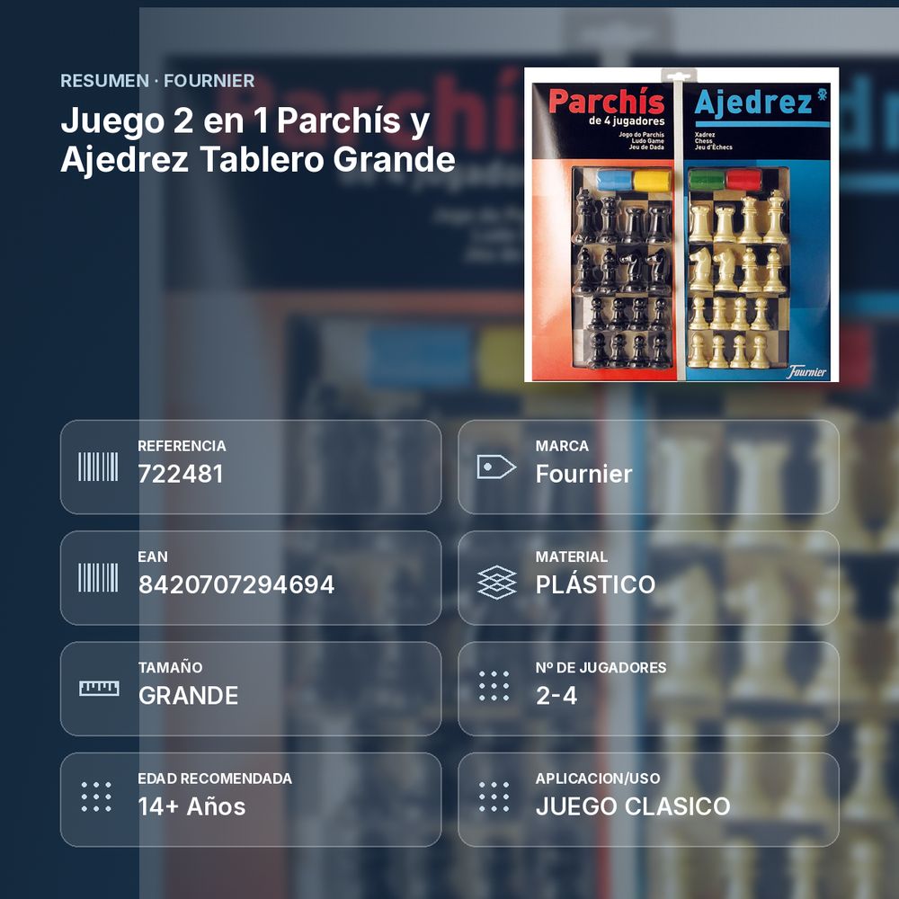 JUEGO 2 EN 1 PARCHÍS Y AJEDREZ TABLERO GRANDE - resumen de atributos