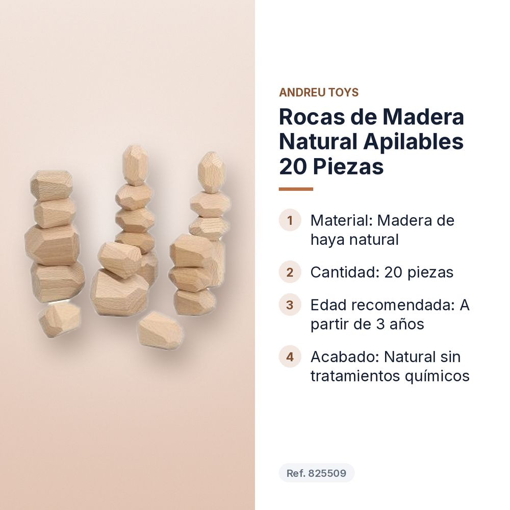 ROCAS DE MADERA NATURAL APILABLES 20 PIEZAS - características principales