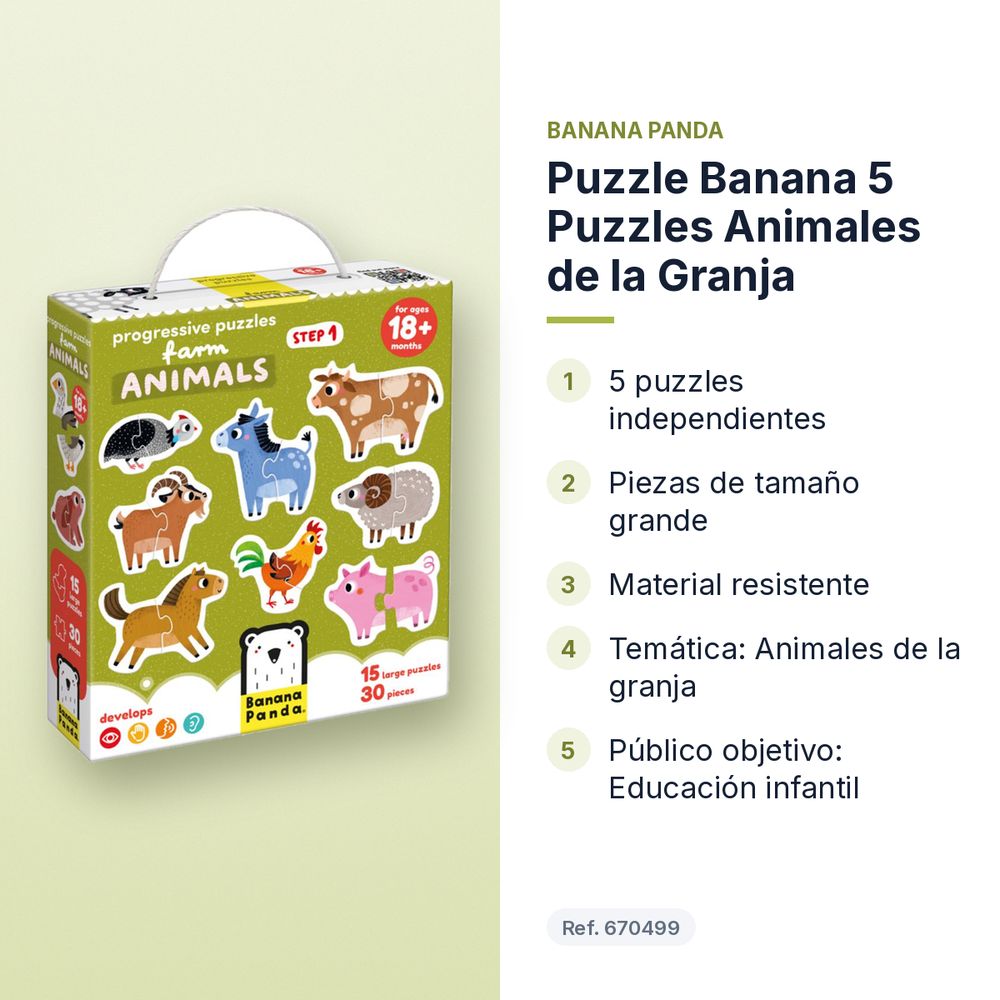 PUZZLE BANANA 5 PUZZLES ANIMALES DE LA GRANJA - características principales
