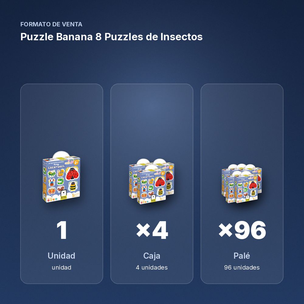 PUZZLE BANANA 8 PUZZLES DE INSECTOS - formato de venta: caja de 4, palé de 96