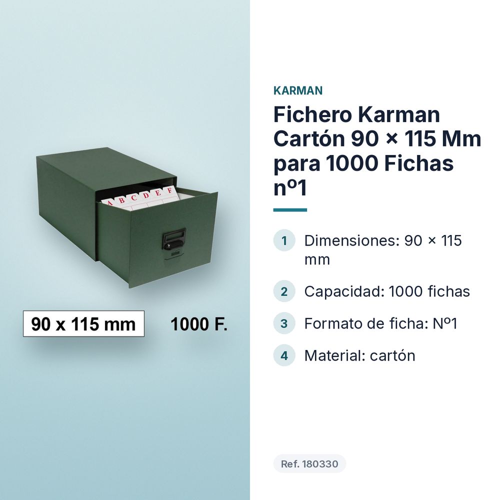 FICHERO KARMAN CARTÓN 90 X 115 MM PARA 1000 FICHAS Nº1 - características principales