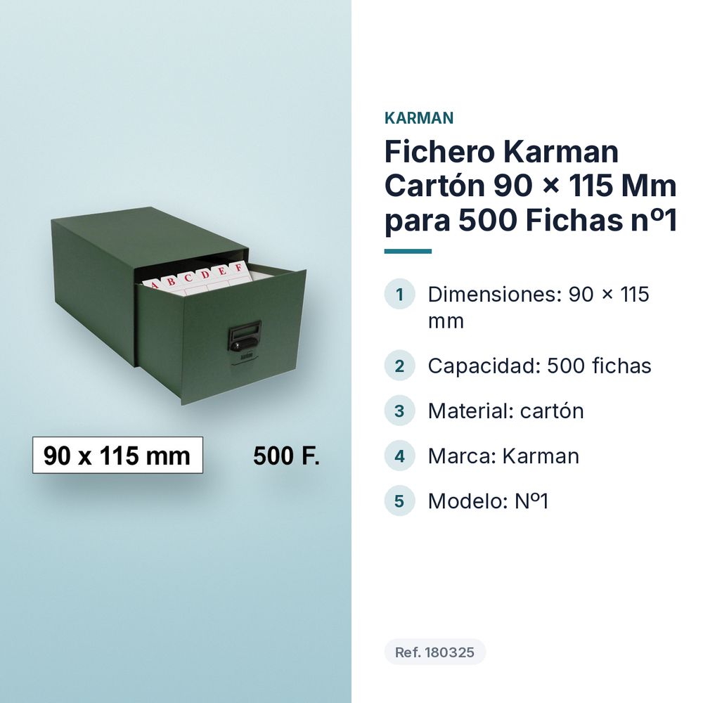 FICHERO KARMAN CARTÓN 90 X 115 MM PARA 500 FICHAS Nº1 - características principales